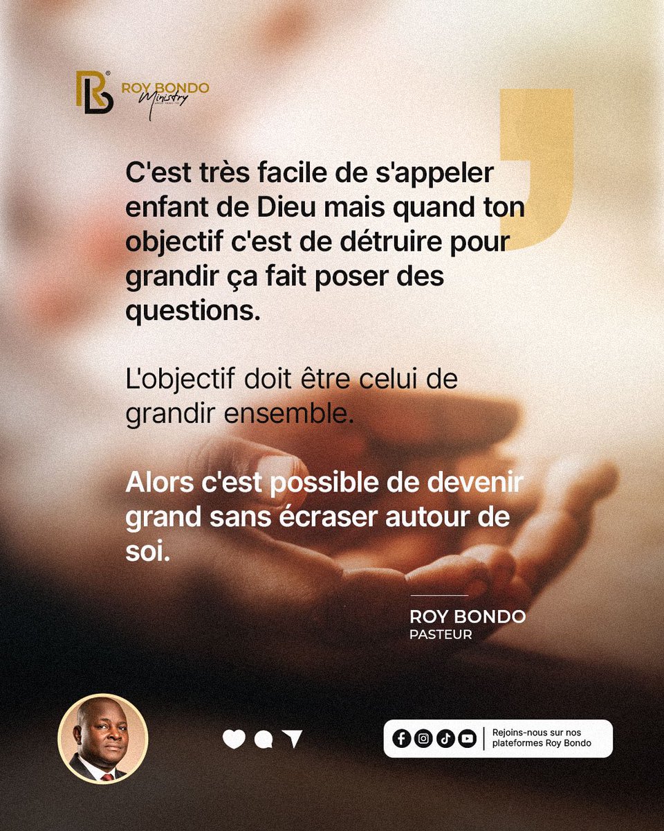 RBMinistry's tweet photo. Ne faites rien par esprit de rivalité ou par vaine gloire, mais que l’humilité vous fasse regarder les autres comme étant au-dessus de vous-mêmes. »
Philippiens 2:3
#roybondo #rbministries https://t.co/ddMAIH8Bxb