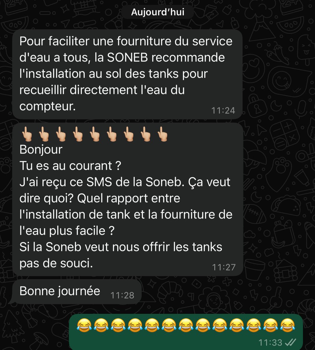 EmmanuelGanse's tweet image. Ma tante qui vit en Europe ne comprend rien au message de la Soneb, moi je ris depuis sa réaction 😂😂😂😂😂😂😂. Passez le mot à la soneb de nous donner les tanks. 
#wasexo