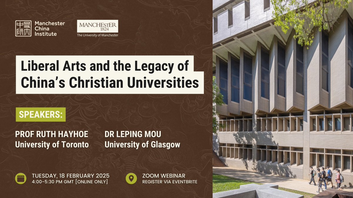 📢 TOMORROW: Join our upcoming Zoom webinar on #liberal #arts and the legacy of #China's #Christian #universities, featuring Prof Ruth Hayhoe and Dr Leping Mou.📚🇨🇳 

🗒️ Tuesday, 18 February 
⏰ 4:00-5:30pm (UK time)
💻 On Zoom only

🎟️ Free tickets: eventbrite.co.uk/e/113063716920…