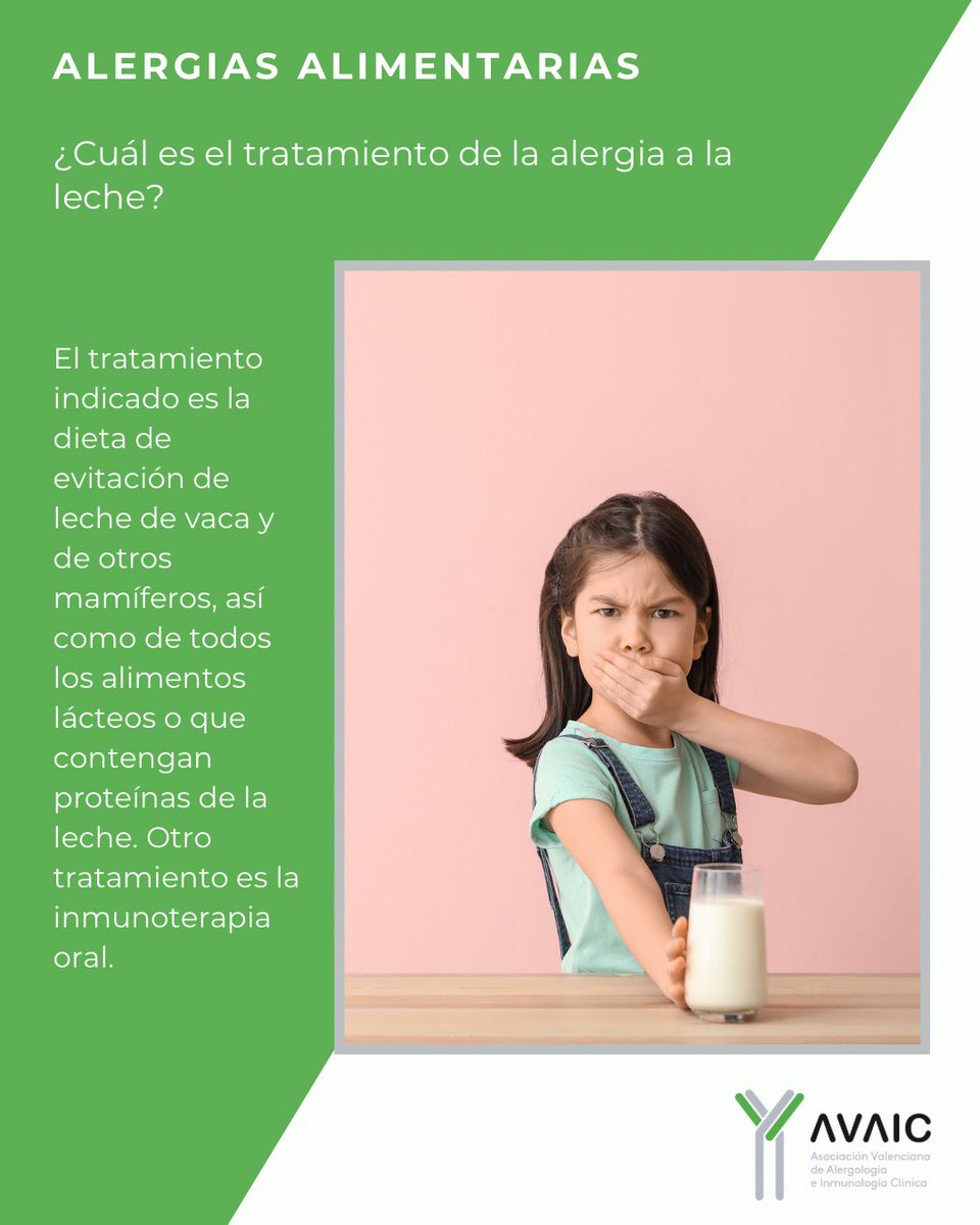🥛 Alergia a la leche: Tratamiento
👩🏻‍⚕️ El tratamiento indicado es la dieta de evitación de leche de vaca y de otros mamíferos, así como de todos los alimentos lácteos o que contengan proteínas de la leche.