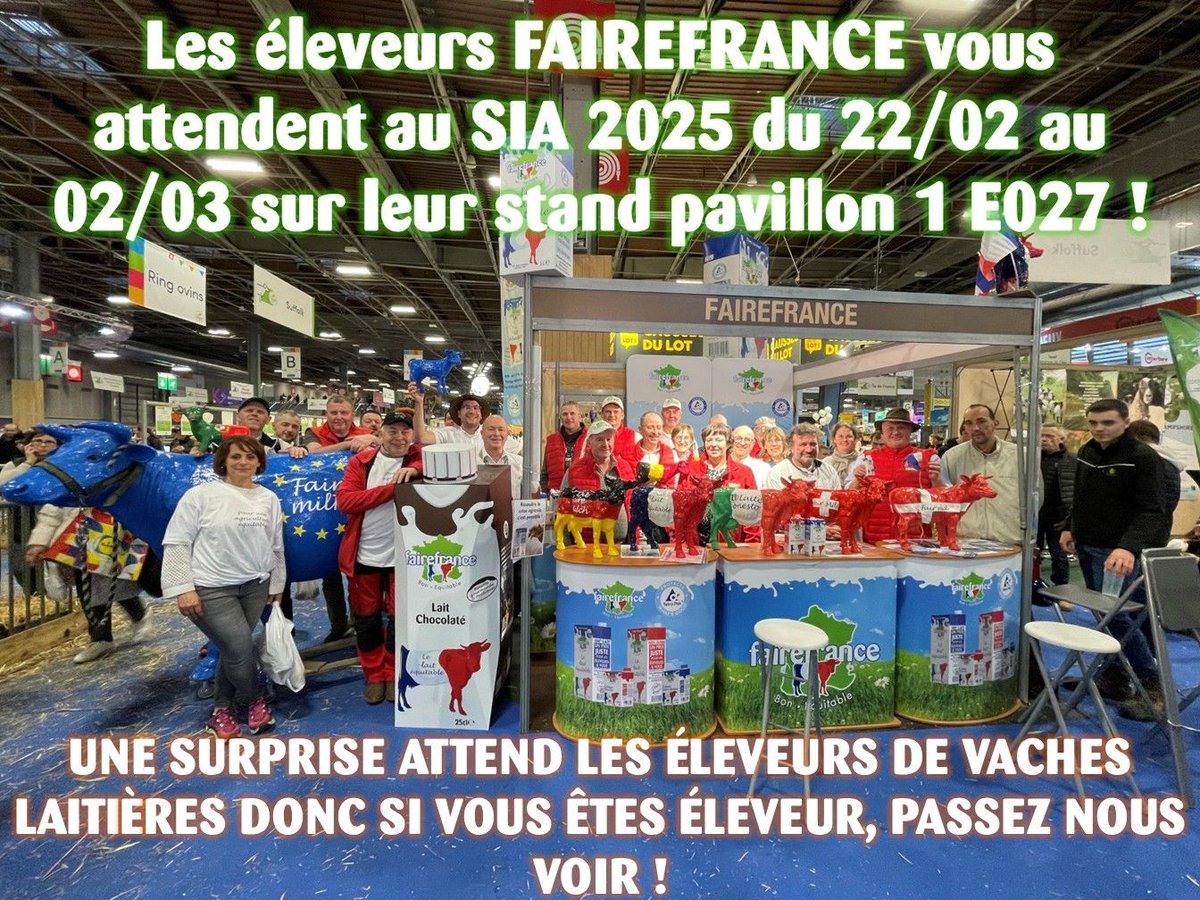 🥛👏😉Venez rencontrer les éleveurs #FAIREFRANCE lors du #SIA2025 ! 
Toutes les infos dans le lien ci-dessous : 
buff.ly/3EtsDT5
Et pour les éleveurs de vaches laitières, une surprise vous attend ! 🤩🥛