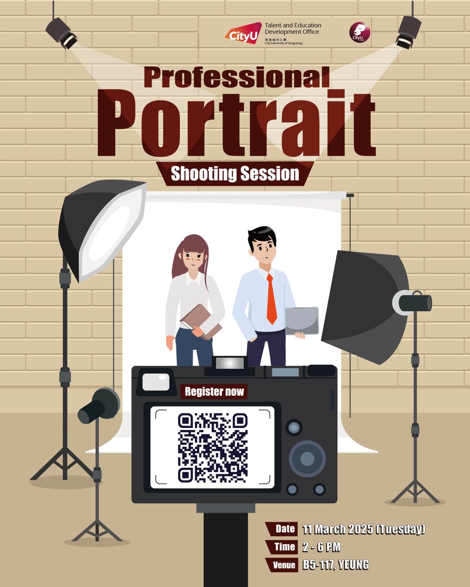 CityuTiger's tweet photo. CityUHK Tiger Professional Portrait Shooting Session

Do you want to present your best selves for professional profiles? Join the portrait shooting session on 11 March!

Register here:  https://t.co/xCPciLxBzU

#CityUHK #CityUHKTED #CityUHKTiger #PortraitShooting https://t.co/DJOxwAAjIB