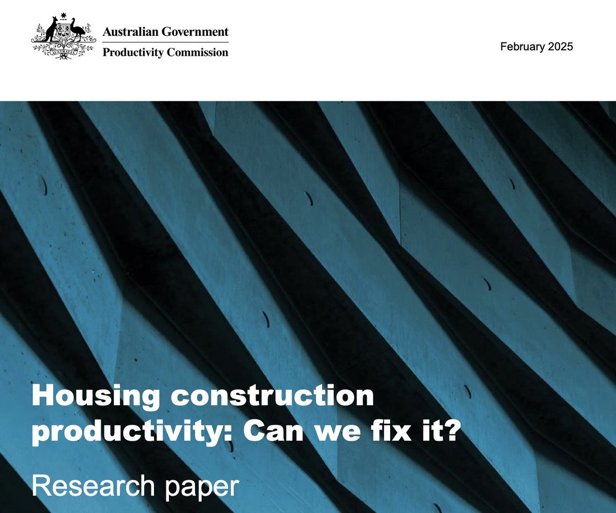 The Productivity Commission this morning released a much-anticipated (and delightfully titled) report on productivity in the housing construction sector. It has some great insights, but also raises a lot of questions. Here's my key takeaways... 🧵
