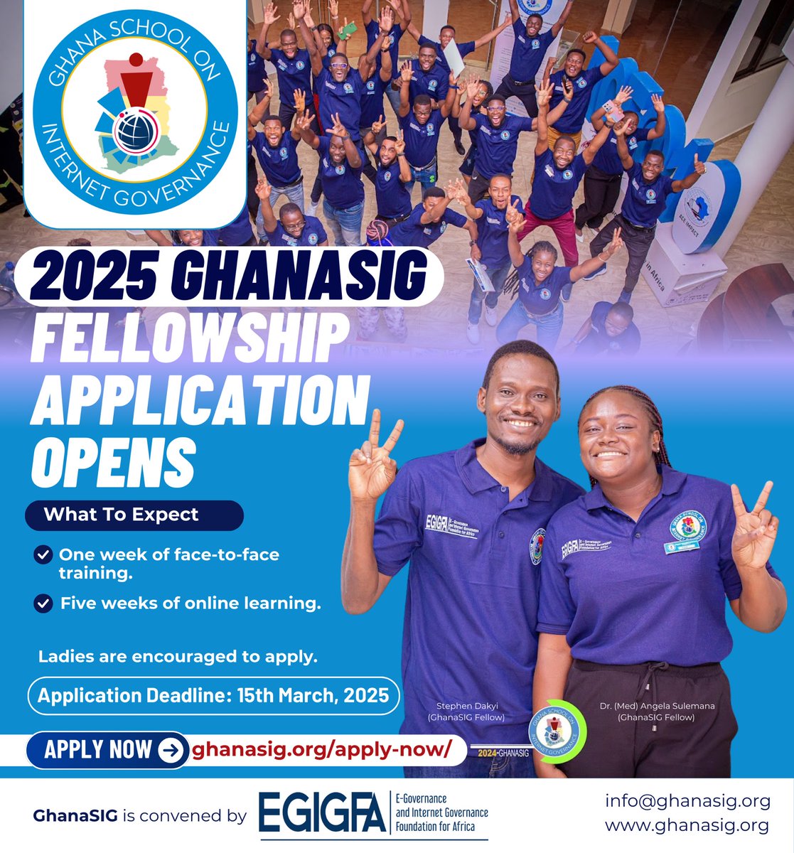 Are you passionate about Internet Governance, Digital Rights, Cybersecurity, and Policy Development? Apply now for the 2025 Ghana School on Internet Governance (GhanaSIG) Fellowship and gain valuable insights, mentorship, and networking opportunities.

🔗 Apply here: