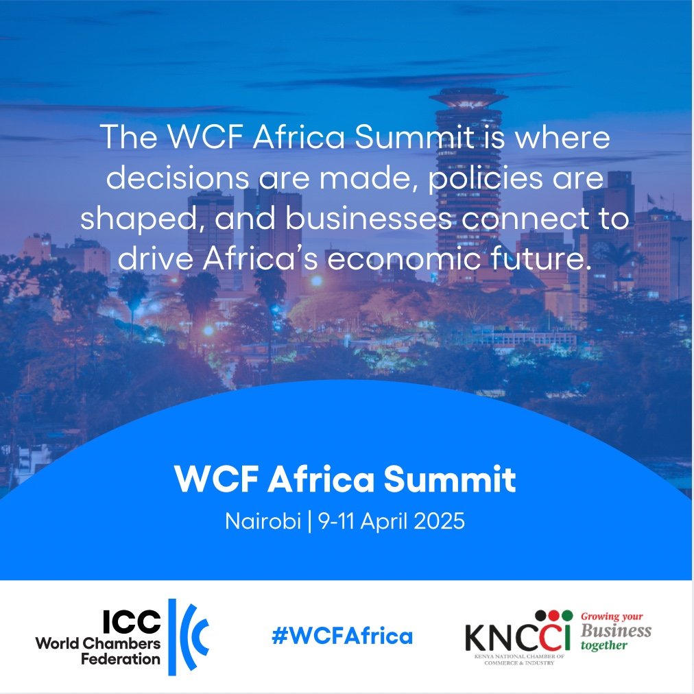 Kenya Chamber (@kenya_chamber) on Twitter photo WCF Africa Summit Nairobi: April 9th – 11th 2025
🔗 Click here to register: tinyurl.com/WCF-Africa-Sum…
Come network and do business with 4500+ delegates, 1500+ chamber reps, 350+ Exhibitors and 70+Nations
<a href="/iccwbo/">International Chamber of Commerce</a> <a href="/WorldChambers/">World Chambers</a> <a href="/ForeignOfficeKE/">State Department for Foreign Affairs | Kenya</a>
#WCF2025 #AfricaLeads WCF Africa Summit Nairobi: April 9th – 11th 2025
🔗 Click here to register: tinyurl.com/WCF-Africa-Sum…
Come network and do business with 4500+ delegates, 1500+ chamber reps, 350+ Exhibitors and 70+Nations
<a href="/iccwbo/">International Chamber of Commerce</a> <a href="/WorldChambers/">World Chambers</a> <a href="/ForeignOfficeKE/">State Department for Foreign Affairs | Kenya</a>
#WCF2025 #AfricaLeads