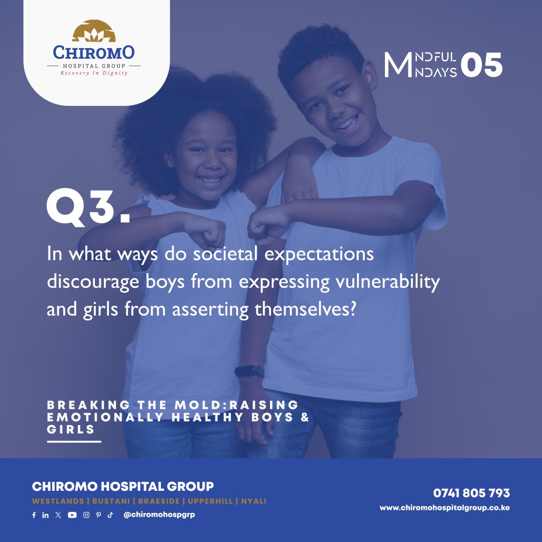 Q3. In what ways do societal expectations discourage boys from expressing vulnerability and girls from asserting themselves? 

<a href="/ChildpsychTz/">CHILD PSYCHOLOGIST TANZANIA</a> <a href="/OmoloClaire/">Claire Omolo</a> <a href="/millynjuguna/">MillIcent Kabugi</a> <a href="/CarolsammyG/">CarolsammyG</a> <a href="/khannafisa07/">nafisa khan</a> <a href="/w_mwangi19/">⭐Wanjiru Mwangi ⭐</a> <a href="/Winfrey_Milton/">Winfrey Achieng</a> <a href="/MarthaMatolo/">Martha Matolo</a> <a href="/Muthoni_mk/">Muthoni☀</a>

#emotionalhealth #emotions