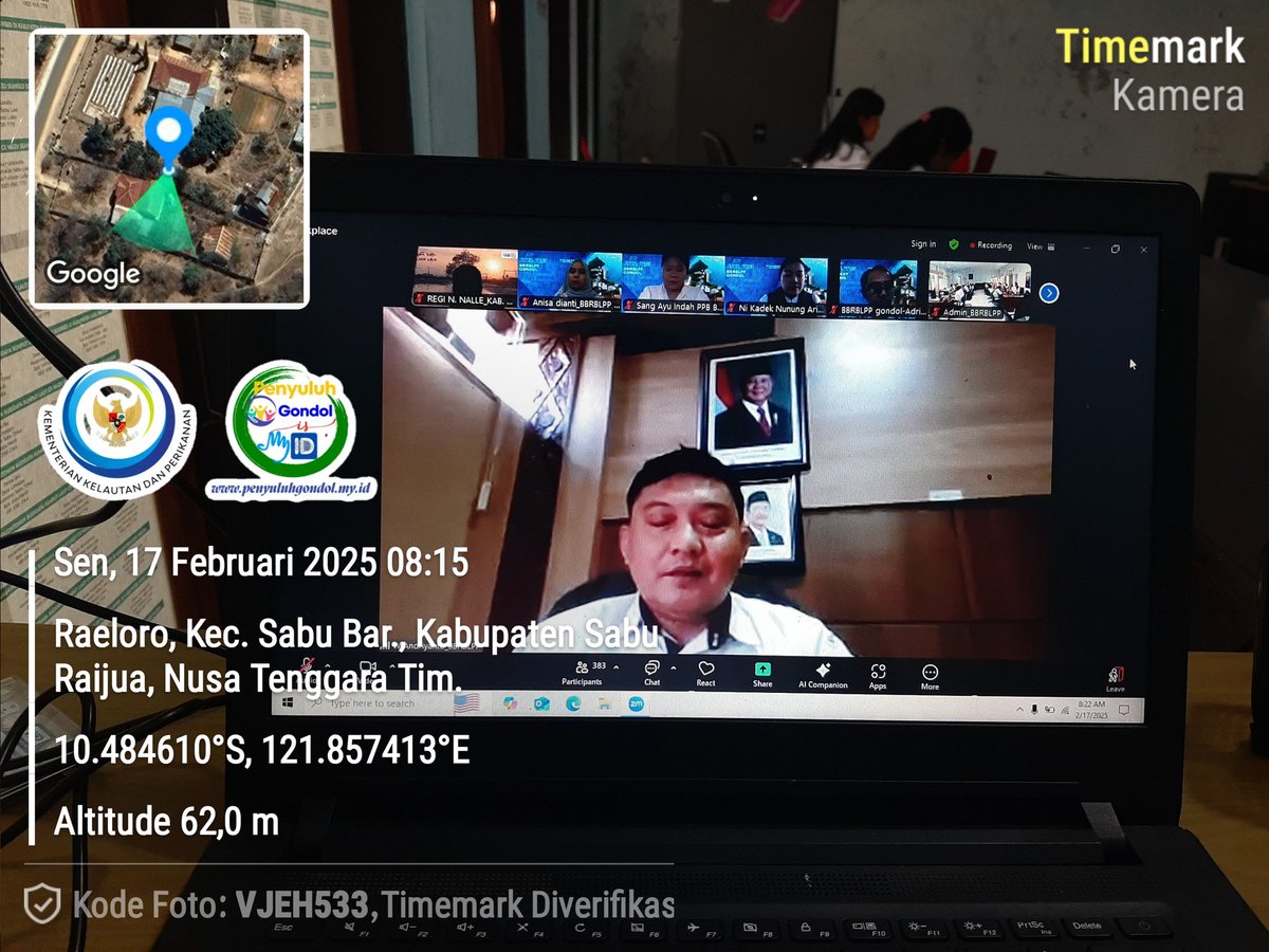 NalleRegi's tweet photo. Senin (17/2/2025), Regi N. Nalle, S.Pi Luhkan Kab. Sabu Raijua-NTT, Mengikuti apel pagi lingkup kantor BBRBLPP Gondol via zoom di Pos Penyuluh Perikanan.
#GiatLuhkanSatminkalGONDOL 
#SabuRaijua
#LuhLapor
@bppsdm_gondol 
@bppsdm_puslatkp https://t.co/KsrFjE494E