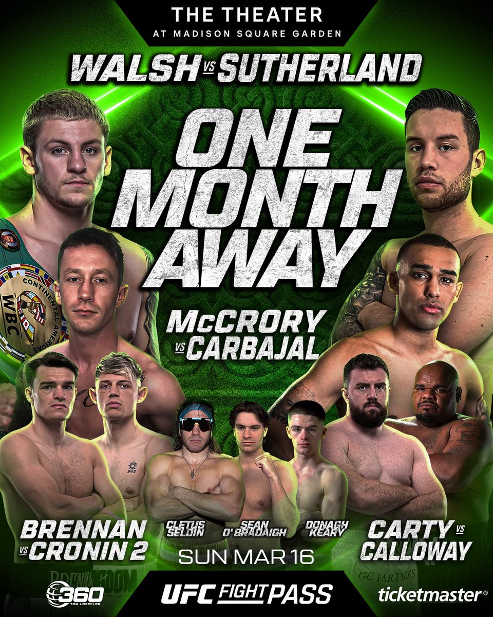 Tom Loeffler (@tomloeffler1) on Twitter photo Sunday March 16, <a href="/KINGCALLUMWALSH/">KING CALLUM WALSH</a> returns to MSG vs <a href="/Deano_Suth/">Dean Sutherland</a> for St Paddyβs weekend headlining the biggest Irish boxing show featuring the most Irish boxers on one show in MSG history. Donβt miss the Fireworks ππ₯ tickets available at ticketmaster.com/event/3B00619Bβ¦ Sunday March 16, <a href="/KINGCALLUMWALSH/">KING CALLUM WALSH</a> returns to MSG vs <a href="/Deano_Suth/">Dean Sutherland</a> for St Paddyβs weekend headlining the biggest Irish boxing show featuring the most Irish boxers on one show in MSG history. Donβt miss the Fireworks ππ₯ tickets available at ticketmaster.com/event/3B00619Bβ¦