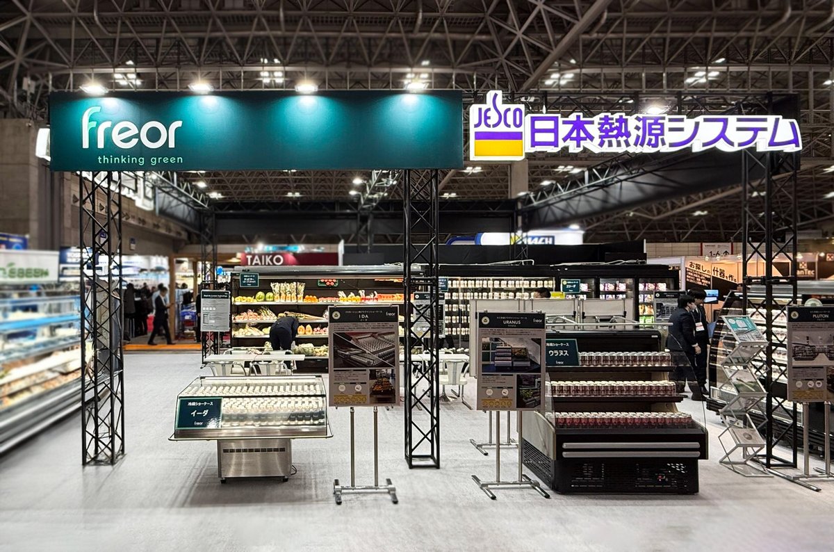 FREOR #refrigerationequipment in Japan! We continue to promote sustainable cooling, and, with our partner, NIHON NETSUGEN SYSTEMS, presented #R290 driven NEW DESIGN LINE commercial refrigeration equipment in Japan during the STMS 2025 trade show!