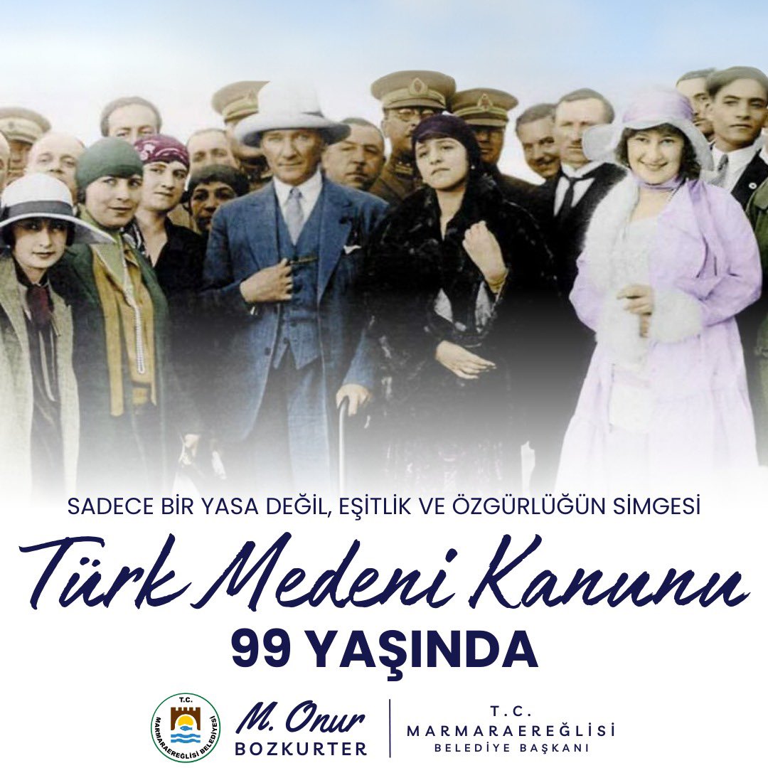 Sadece bir yasa değil, eşitlik ve özgürlüğün simgesi!

Türk Medeni Kanunu’nun kabulünün 99. yılında, toplumsal adaletin ve kadın-erkek eşitliğinin temellerini atan bu büyük reformu gururla anıyoruz.

Hak, hukuk ve çağdaş yaşamın güvencesi olan Medeni Kanun, güçlü bir Türkiye’nin