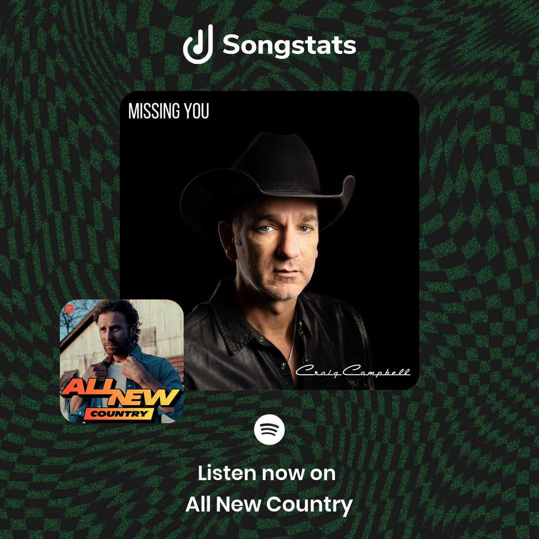 <a href="/craigcampbelltv/">Craig Campbell</a> Did you know that "Missing You" got added to the editorial playlist 'All New Country' with over 325K Followers on Spotify! Discover even more awesome insights on the Songstats App.