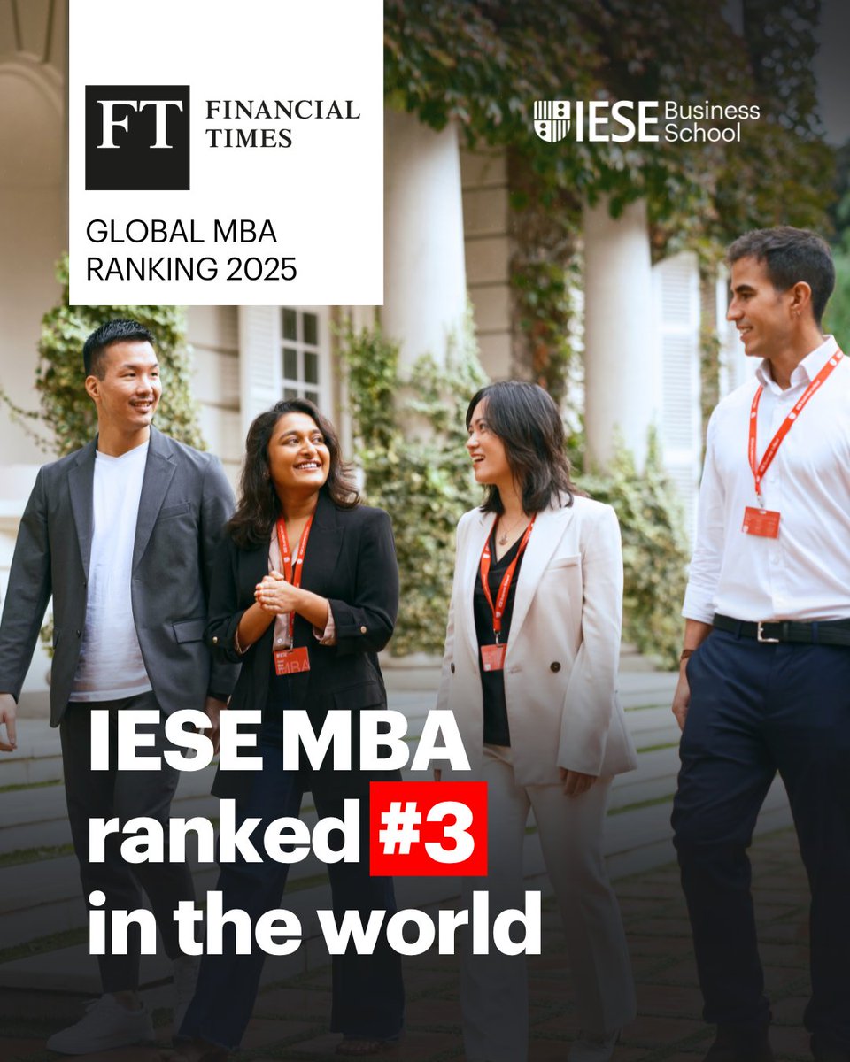 IESE Business School (@iesebschool) on Twitter photo The #IESEmba has been ranked #3 in the world and #1 in Europe by the <a href="/FT/">Financial Times</a> Global #MBA Ranking 2025. š #IESE stands out for its #internationality and diversity, strong focus on ESG and sustainability, extensive alumni network and student satisfaction. š link.iese.edu/4b2nq0M The #IESEmba has been ranked #3 in the world and #1 in Europe by the <a href="/FT/">Financial Times</a> Global #MBA Ranking 2025. š #IESE stands out for its #internationality and diversity, strong focus on ESG and sustainability, extensive alumni network and student satisfaction. š link.iese.edu/4b2nq0M