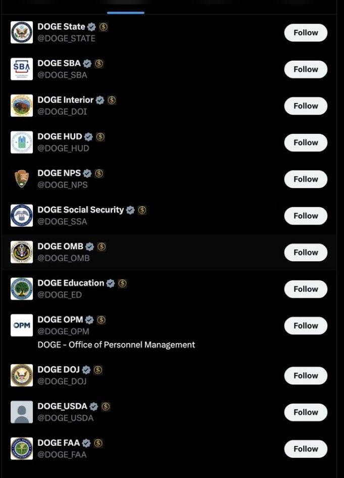 New official DOGE accounts surface on X, allowing users to report fraud directly via DMs

Hey DOGE_USDA, we know it’s Monday, but we’d really appreciate it if you could turn your camera on for this call…

#DOGE #US