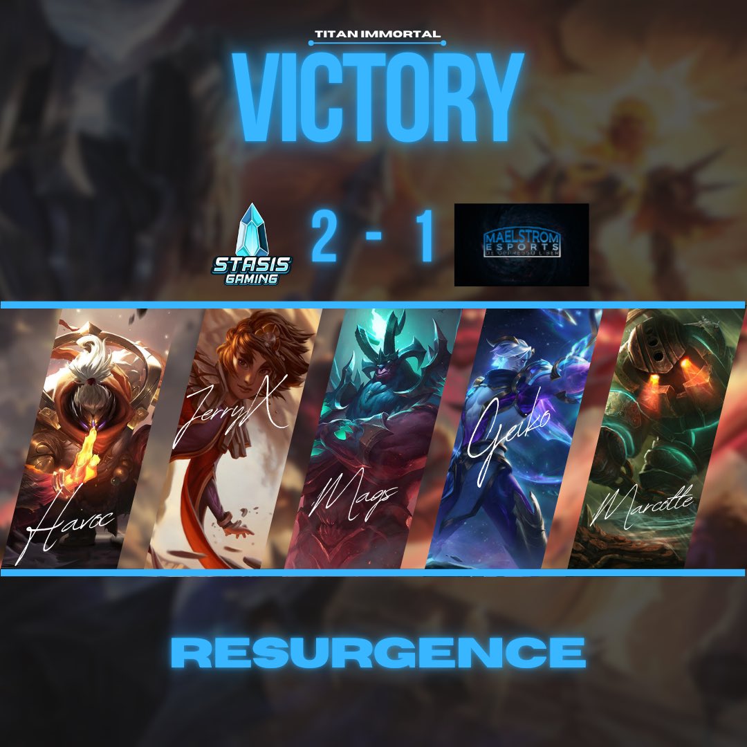 StasisGamingGG's tweet photo. Resurgence pulled out a big W against MES earlier this week!  Our overall record now for Titan is 2-1! Stay tuned because we have our next game announcement for AML coming up soon! https://t.co/9OZoC2oSuY