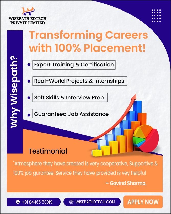 WisePathEdtech's tweet photo. Transform Your Career with Wisepath EdTech! 🎯
Looking for a 100% placement guarantee? We've got you covered! ✅
💡 Expert Training &amp; Certification
📂 Real-World Projects &amp; Internships
🗣 Soft Skills &amp; Interview Prep
🎯 Guaranteed Job Assistance
Join now &amp; secure your dream job https://t.co/pQfa9313Pt