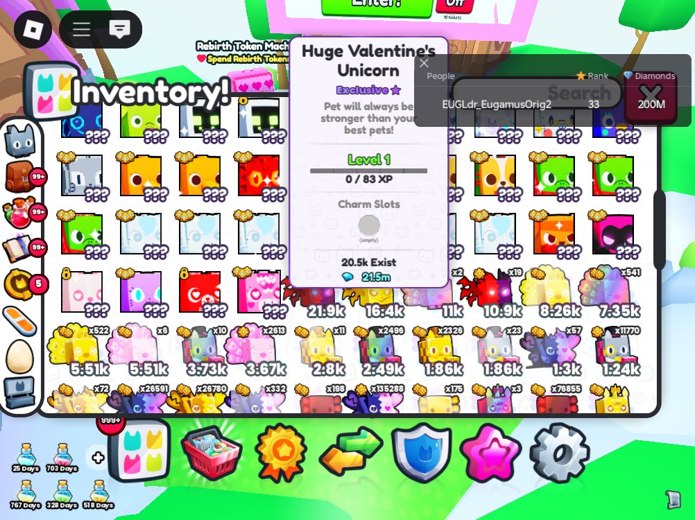 EugamusOrig2's tweet photo. Yay! I opened 33 love gifts and got my 2nd Huge Valentine's Unicorn. :) #EugamusOrig2 #Ps99 #F2PLuck https://t.co/O9LB9JMMd2