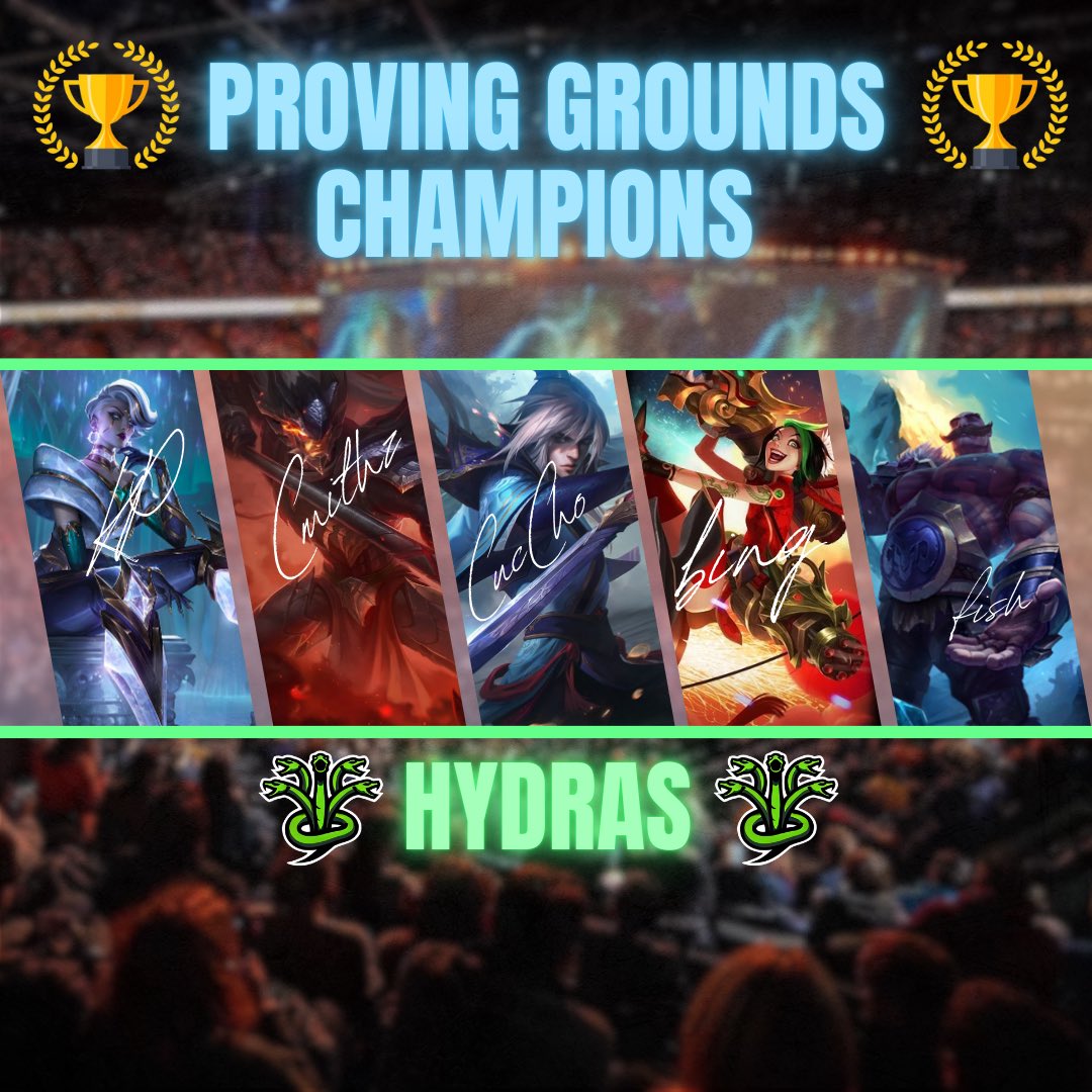 StasisGamingGG's tweet photo. PROVING GROUNDS IS COMPLETE AND WE HAVE A FINALS CHAMPION! EVERYONE CONGRATULATE YOUR PG CHAMPIONS, HYDRAS!!!! An absolute Cinema of a series going all the way to a game 5 that was back and forth. Couldn’t ask for anything better! GGs! https://t.co/GPQzcR4GLz