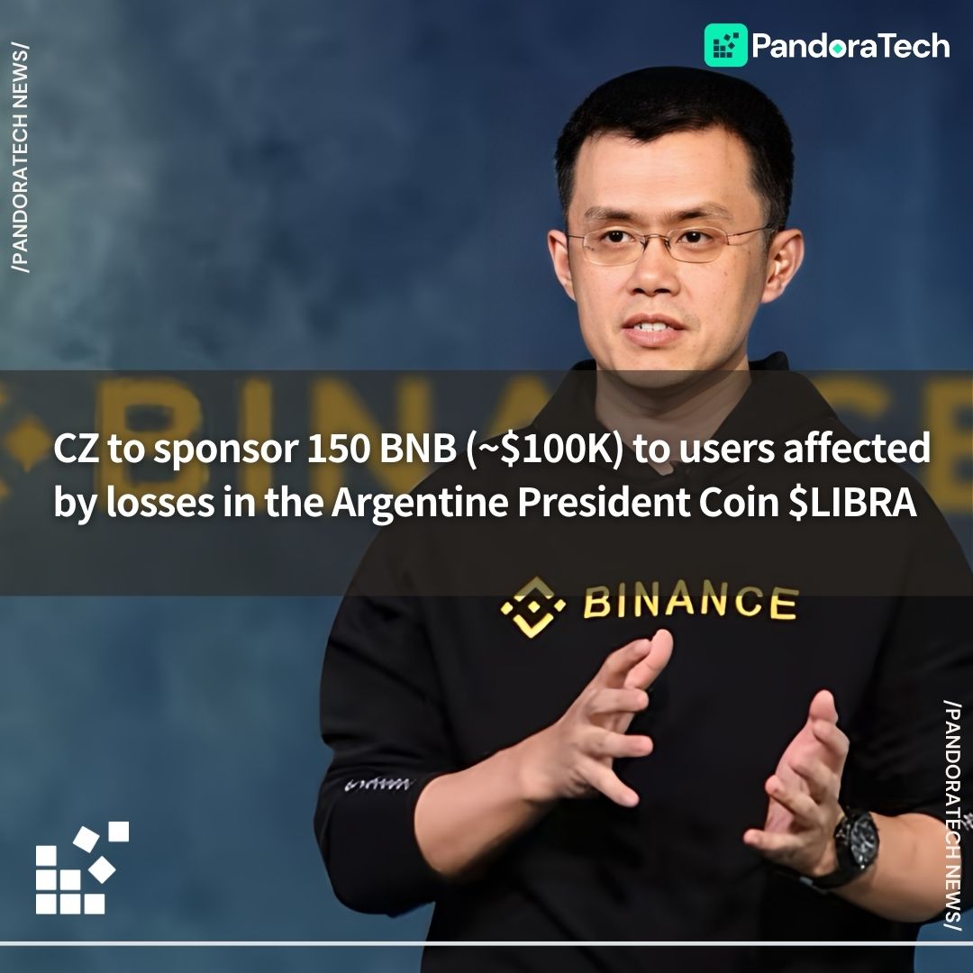 impandoratech's tweet photo. Just moments ago,  @cz_binance  replied on X that he will sponsor 150 BNB to help users who lost money in the $LIBRA token associated with the Argentine president. 
#CZ #Binance #BNB #LIBRA #cryptocurrency #cryptocompensation #cryptonews #cryptomarket #cryptoscam #cryptocommunity #cryptoupdate #cryptotrends #cryptoinvestment #cryptolosses #cryptosupport #cryptoregulation #cryptoworld #cryptohighlight #cryptoviral #cryptoalert