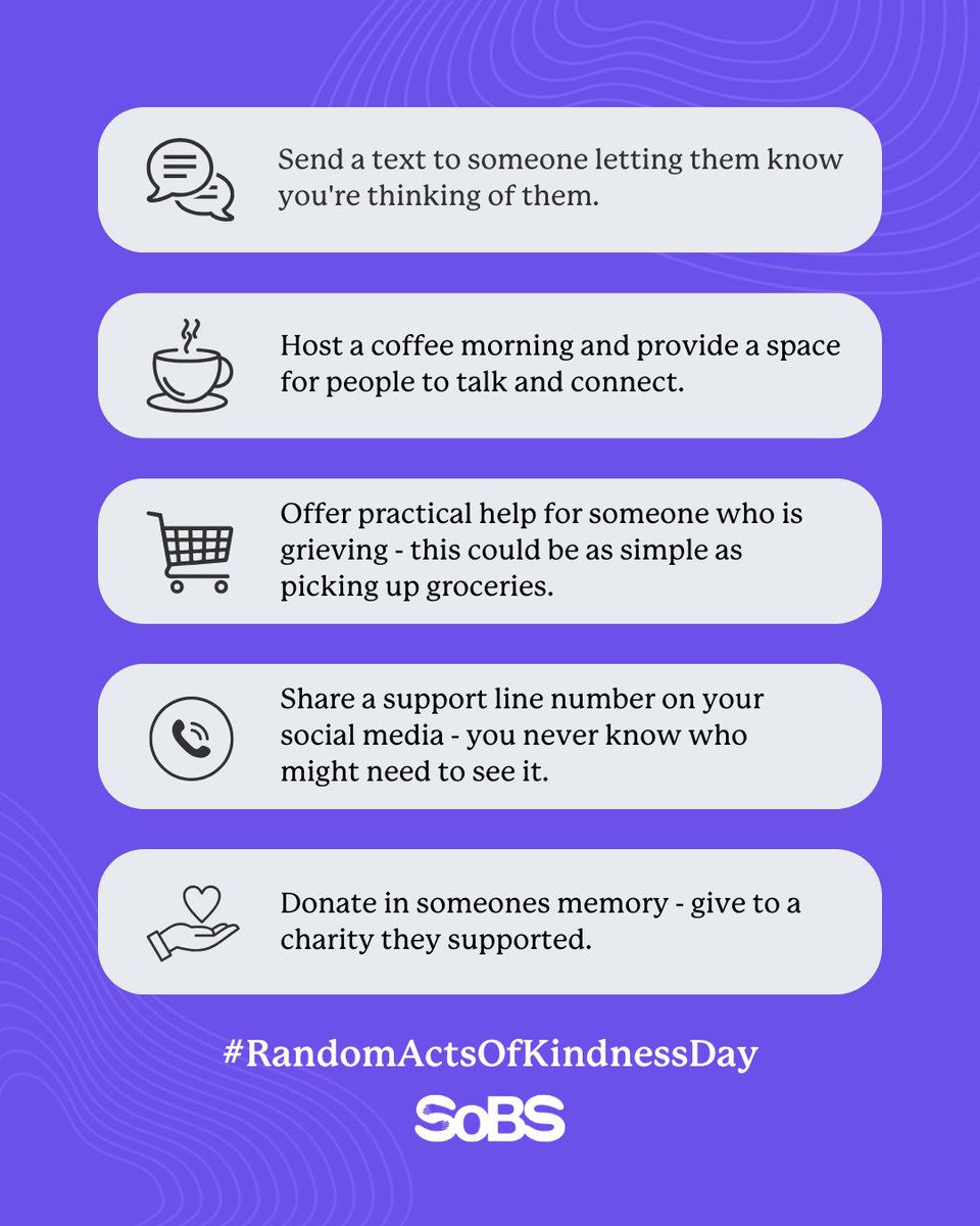 A small act of kindness can mean everything to someone who is struggling. It doesn’t have to be much - sometimes just saying “I’m here” can make all the difference.

Your kindness today might be exactly what someone needs to feel less alone 💜

#RandomActsOfKindnessDay