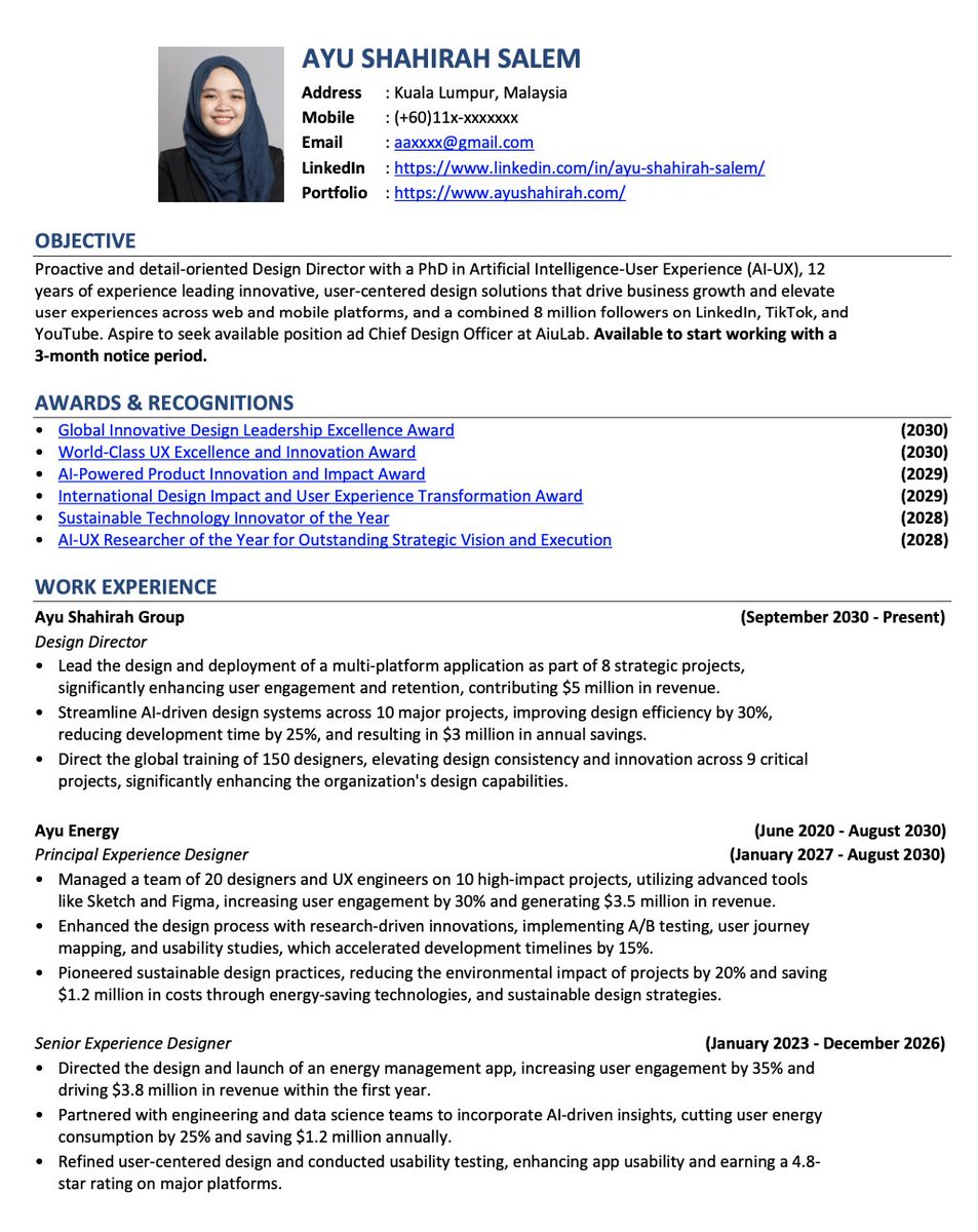 anisssurayaaa's tweet photo. Resume ni berjaya dapat 15+ interview, 8+ tawaran kerja dari MNC &amp; GLC &amp; dapat kerja sebelum grad.

✅ Layout kemas✅ Objektif &amp; kemahiran letak awal-awal✅ Setiap pengalaman kerja tunjukkan impak yang jelas

Kredit: Ayu ShahirahSalem (LinkedIn) https://t.co/r29WBDYQxi