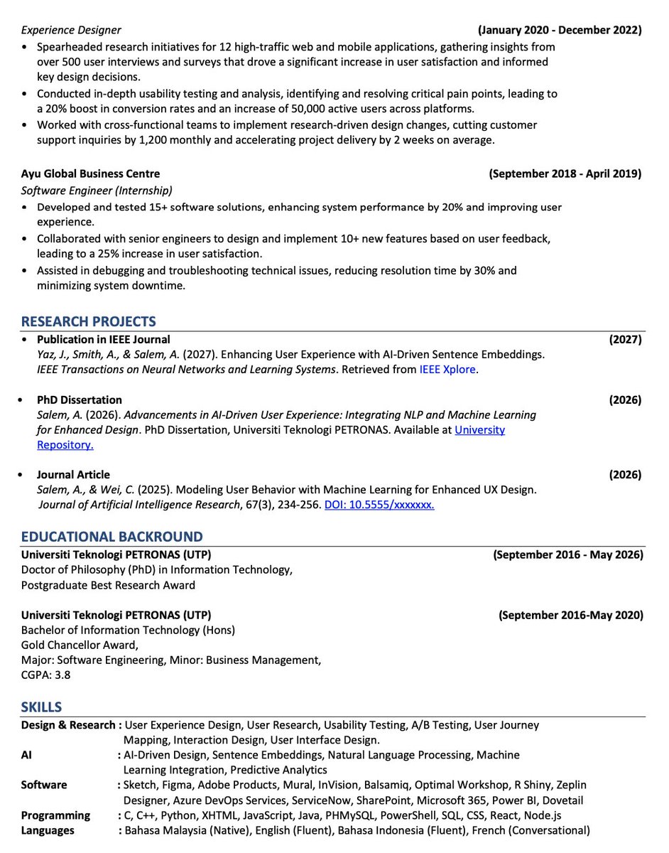 anisssurayaaa's tweet photo. Resume ni berjaya dapat 15+ interview, 8+ tawaran kerja dari MNC &amp; GLC &amp; dapat kerja sebelum grad.

✅ Layout kemas✅ Objektif &amp; kemahiran letak awal-awal✅ Setiap pengalaman kerja tunjukkan impak yang jelas

Kredit: Ayu ShahirahSalem (LinkedIn) https://t.co/r29WBDYQxi