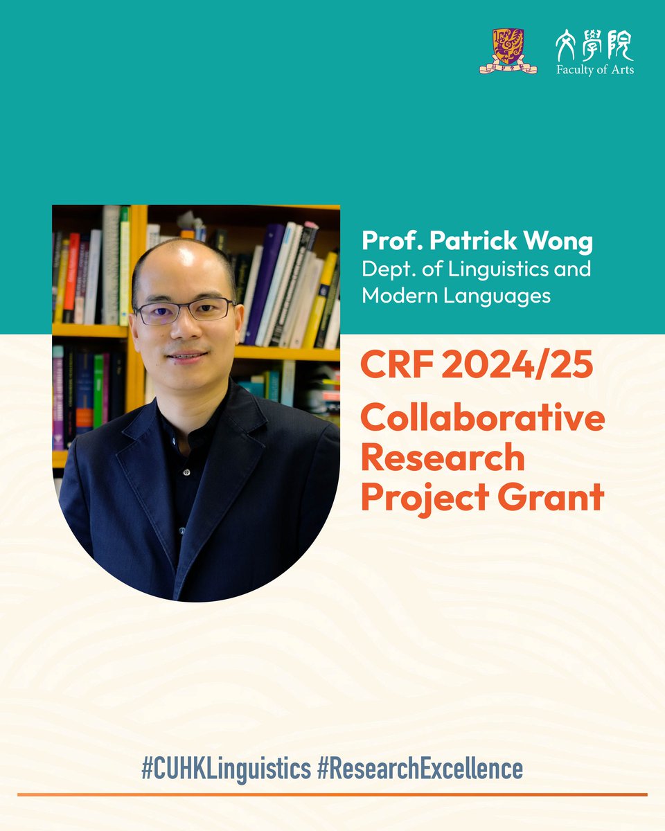 The Faculty congratulates Prof. Patrick Wong on receiving the CRF 2024/25 Collaborative Research Project Grant! Read more: arts.cuhk.edu.hk/web/news-and-e… #CUHK #CUHKArts #CUHKLinguistics #ResearchExcellence