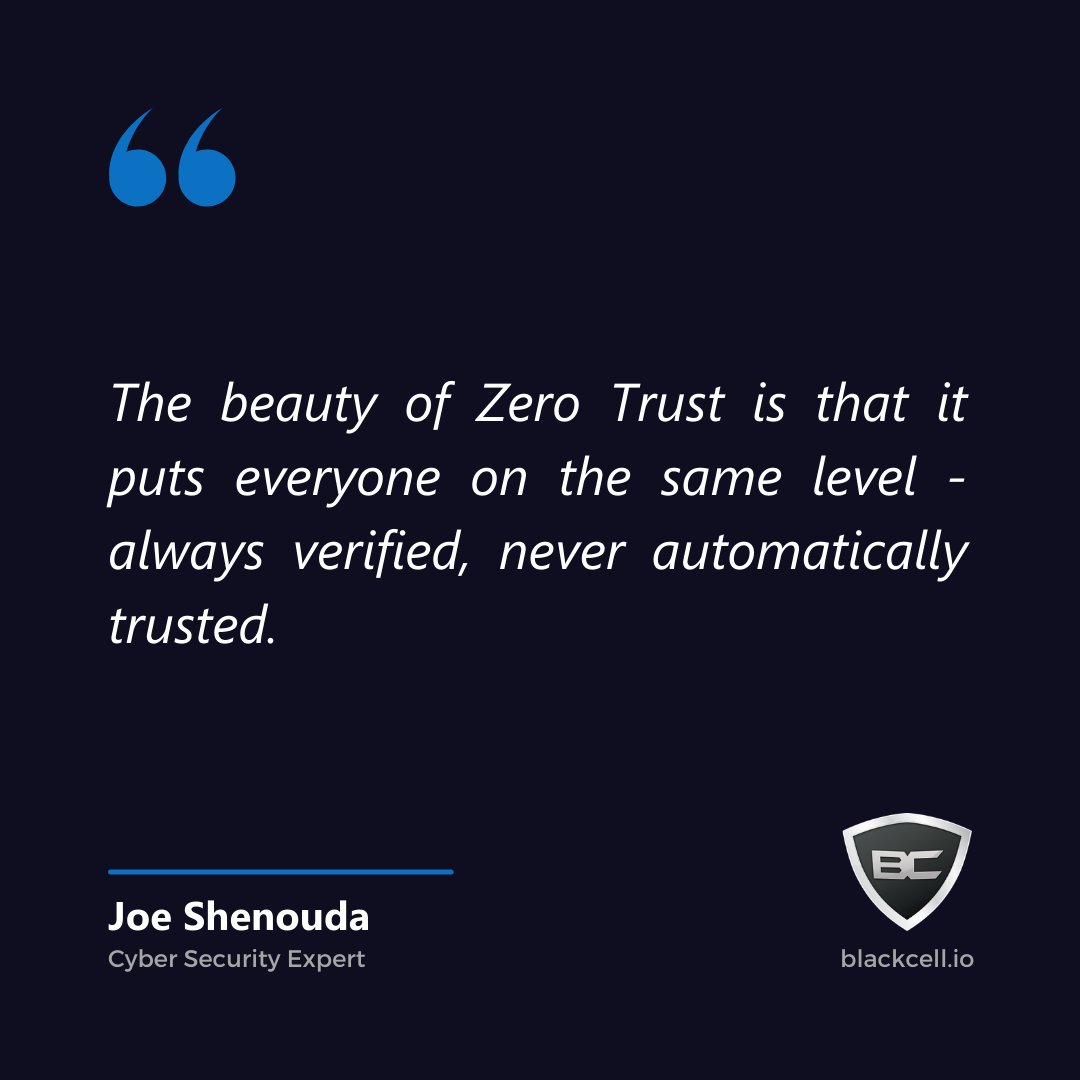 Black Cell (@blackcellteam) on Twitter photo 📘 "The beauty of Zero Trust is that it puts everyone on the same level - always verified, never automatically trusted."
- <a href="/JoeyShenouda/">Joe Shenouda ☩ Cyber-Consult.org</a>
#BlackCell | #CyberSecurity #CyberSecurityQuote 📘 "The beauty of Zero Trust is that it puts everyone on the same level - always verified, never automatically trusted."
- <a href="/JoeyShenouda/">Joe Shenouda ☩ Cyber-Consult.org</a>
#BlackCell | #CyberSecurity #CyberSecurityQuote