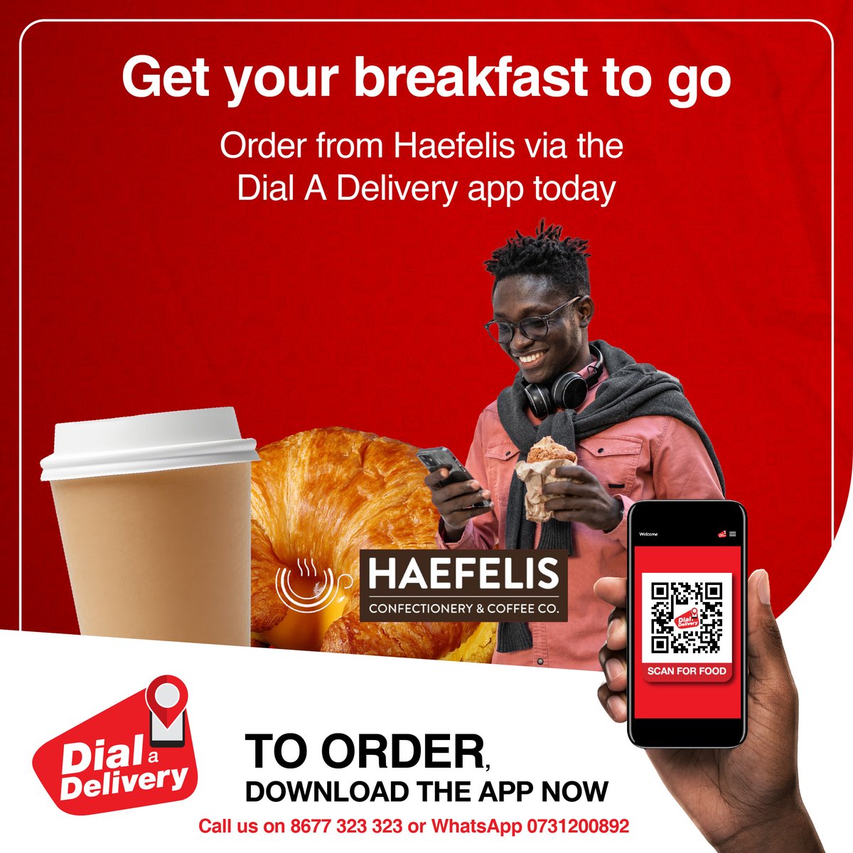 Dial A Delivery Click and Collect allows you to stay fed while on the move even when its first thing in the morning. Order via the app, select click and collect and pick up your order at your nearest outlet today.​​
Download the app, WhatsApp 0731200892, or Click &amp; Collect.