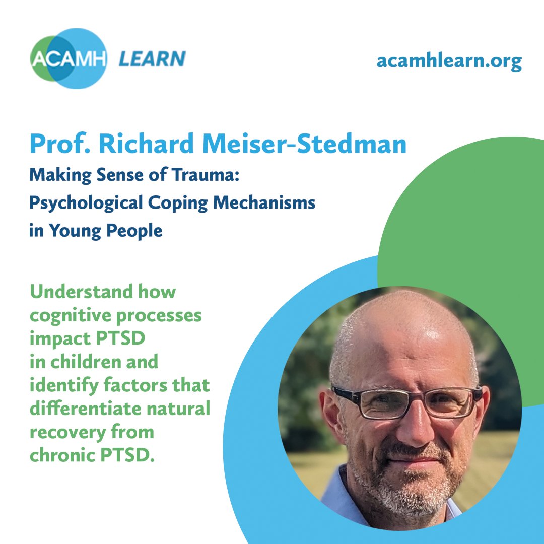 ACAMHLearn's tweet image. In this talk, @RMeiserStedman discusses how children process #Trauma and the factors influencing their development of #PTSD &amp;amp; explores the #CognitiveModel of PTSD, focusing on how trauma memories impact recovery. 

Watch now to learn more: bit.ly/3ZrvjJ3

#ACAMHLearn