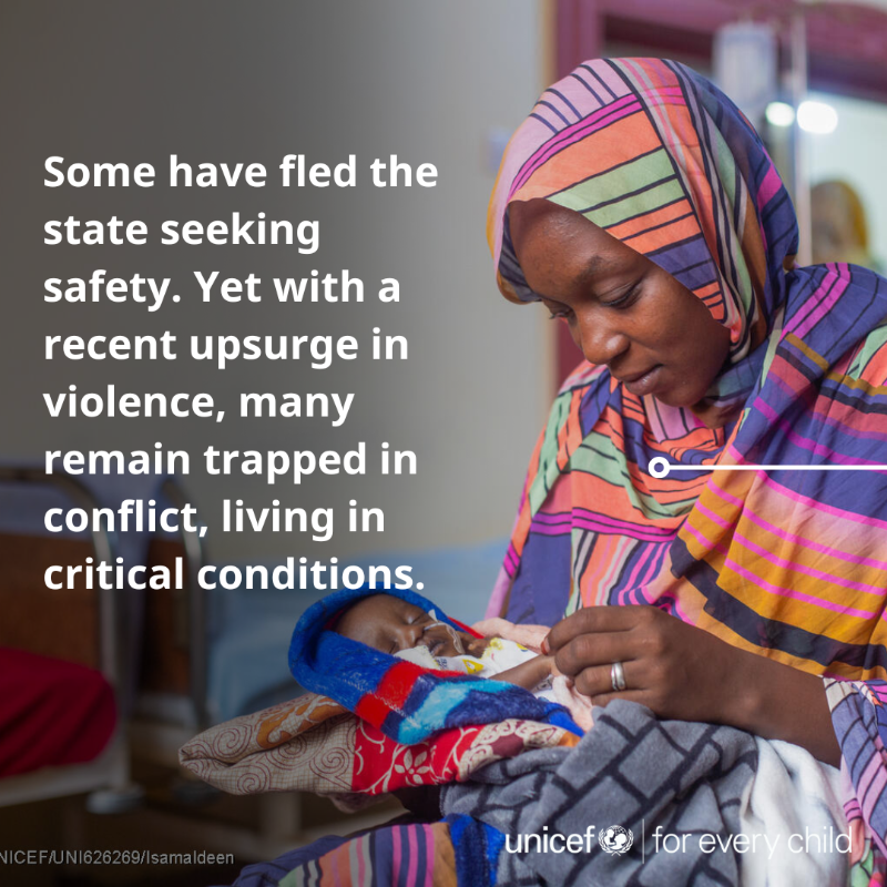 UNICEFSudan's tweet photo. "A living nightmare for children."

Our latest update on the escalation of violence in Khartoum State and its harrowing impact on children: https://t.co/xTZLgLXujZ