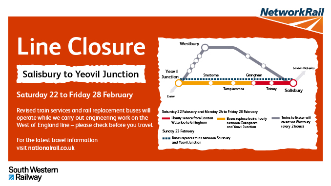 📢From Saturday revised train services &amp; 🚍🚏replacement buses will run between Salisbury &amp; Yeovil Junction as we carry out vital engineering work on the West of England line.<a href="/SW_Help/">SWR Help</a> passengers please check before you travel - visit: networkrail.co.uk/running-the-ra…