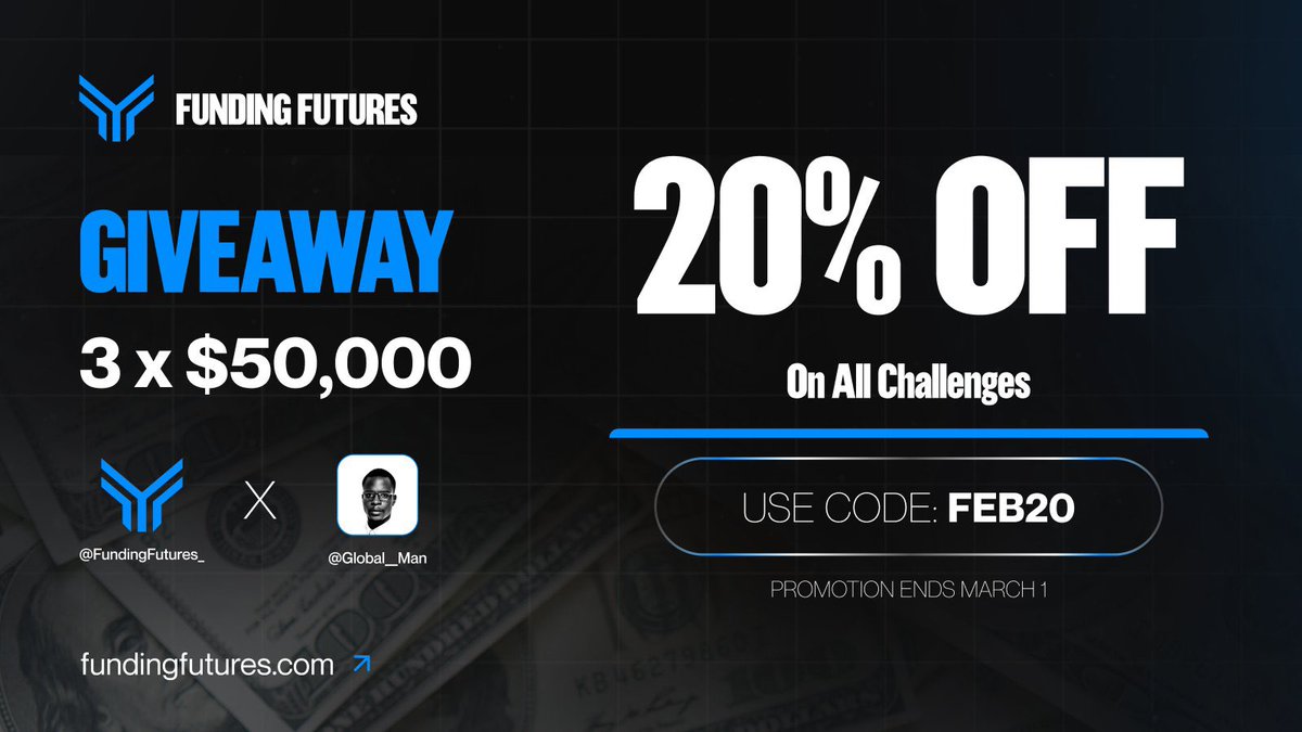 Giveaway Alert 🚨 

3X $50K Accounts @FundingFutures_ 

Rules:

1. Follow 

<a href="/Global__Man/">Matt Betterlife Anthony</a> 

@FundingFutures_

@Funding_Traders

<a href="/StanFXTrading/">Stan FundingTraders.com || FTPrime.com</a>

@davidkrtinic

2. Like and Retweet

3. Tag 3 friends

4. Repost pinned  @FundingFutures_ post

Winners in 3 days!!

Goodluck!!!