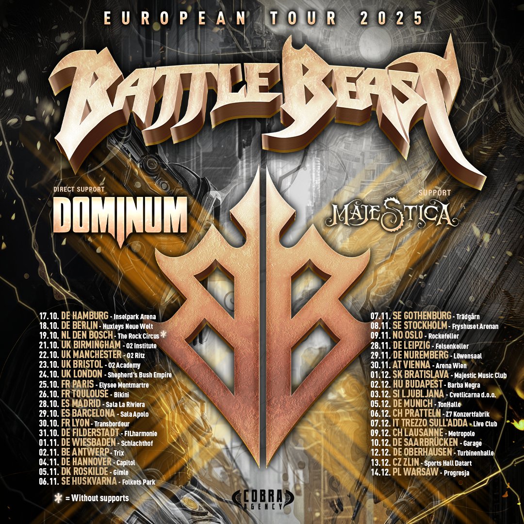 O2 Institute Birmingham (@o2institutebham) on Twitter photo NEW: Finnish metal band <a href="/battlebeast/">Battle Beast</a> embark on a huge UK/EU tour this Autumn, stopping by at #O2InstituteBirmingham on Tue 21 Oct.
Grab your Priority Tickets from 9am on Wed 19 Feb 👉 amg-venues.com/2VrW50V16qG NEW: Finnish metal band <a href="/battlebeast/">Battle Beast</a> embark on a huge UK/EU tour this Autumn, stopping by at #O2InstituteBirmingham on Tue 21 Oct.
Grab your Priority Tickets from 9am on Wed 19 Feb 👉 amg-venues.com/2VrW50V16qG