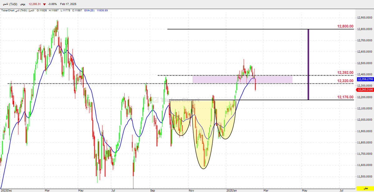 تاسي كسر حد منطقة الدعم
المظللة عند 12320 و التي 
إستمر فوقها لمدة 20 يوم
تداول فعلي عدم العودة تستمر
السلبية و أول دعم حقيقي خط
النمط عند 12176 و الله المستعان ...