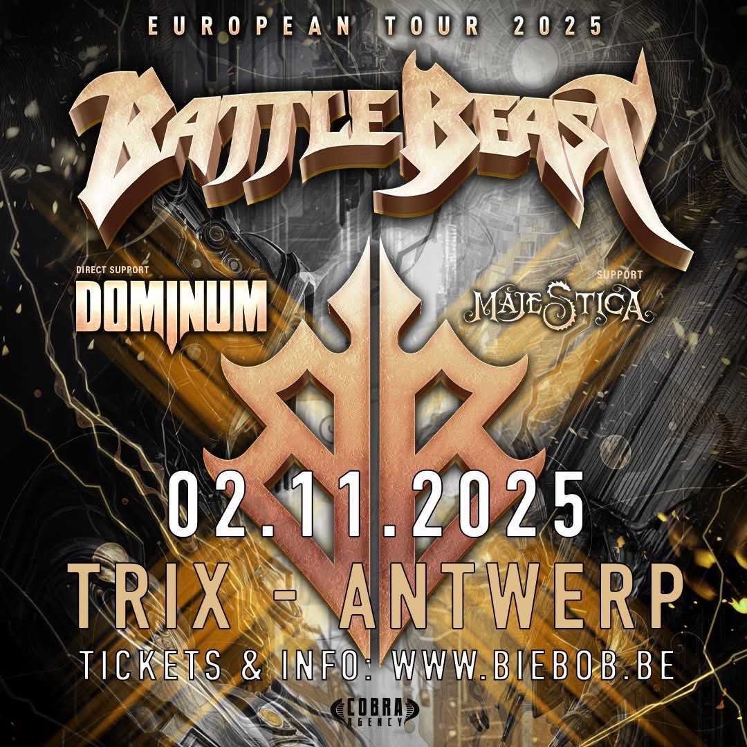 NIEUW - Op 2 november 2025 komt Battle Beast naar Trix voor een avond vol power metal anthems!

/ TICKETS zijn te koop vanaf woensdag 19 februari om 10 uur via tinyurl.com/BattleBeast-Tr…

/ Concert ism Biebob Concerts
