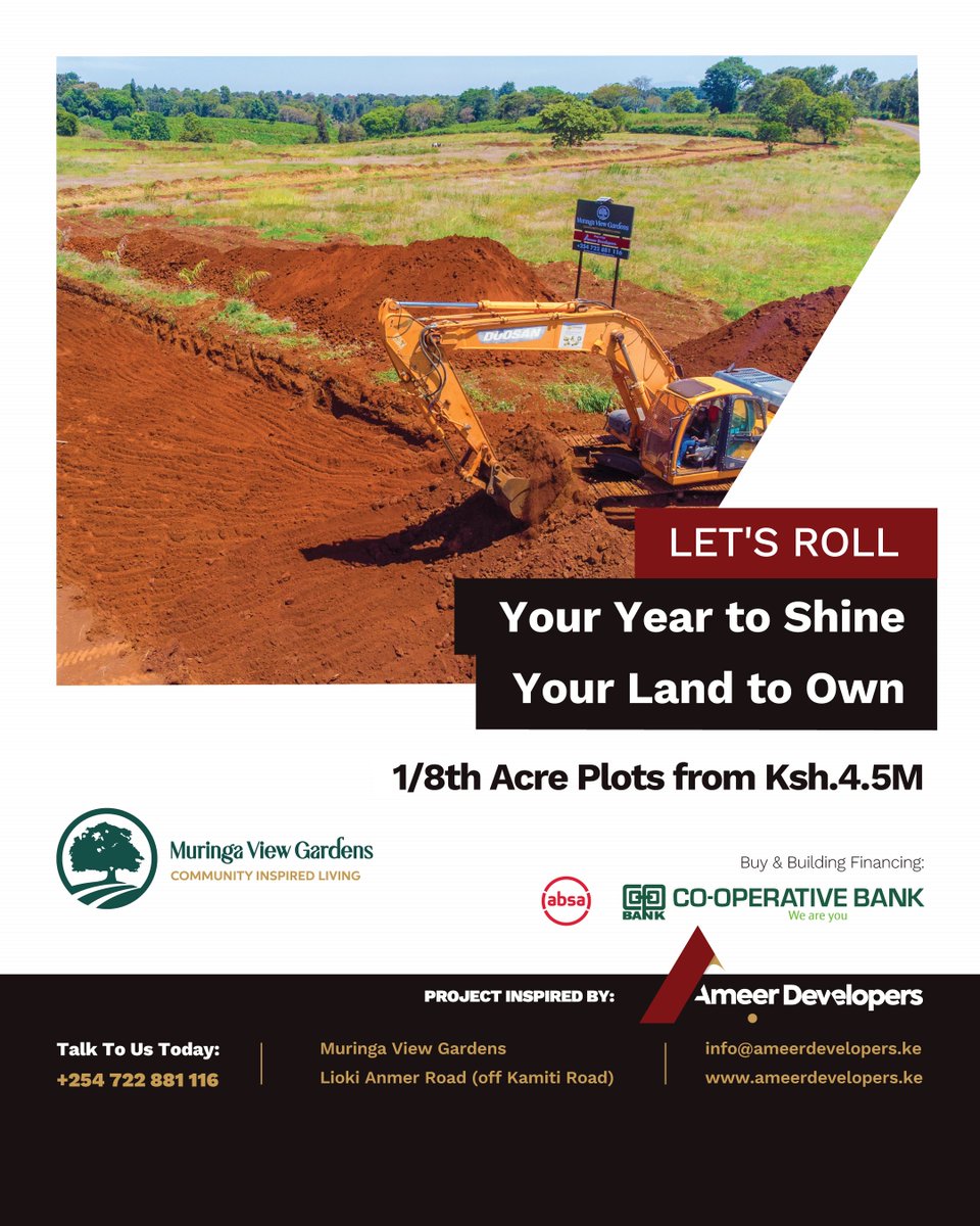AmeerDevKe's tweet photo. Ready to make 2025 YOUR year? It's time to rise, shine, and claim your place in the world. Start by owning your dream land at Muringa View Gardens and build a future you'll love. Call +254 722 881 116 or visit https://t.co/9bQ4QobCBG #AmeerDevelopers #MuringaViewGardens https://t.co/9WlcXzDFIM