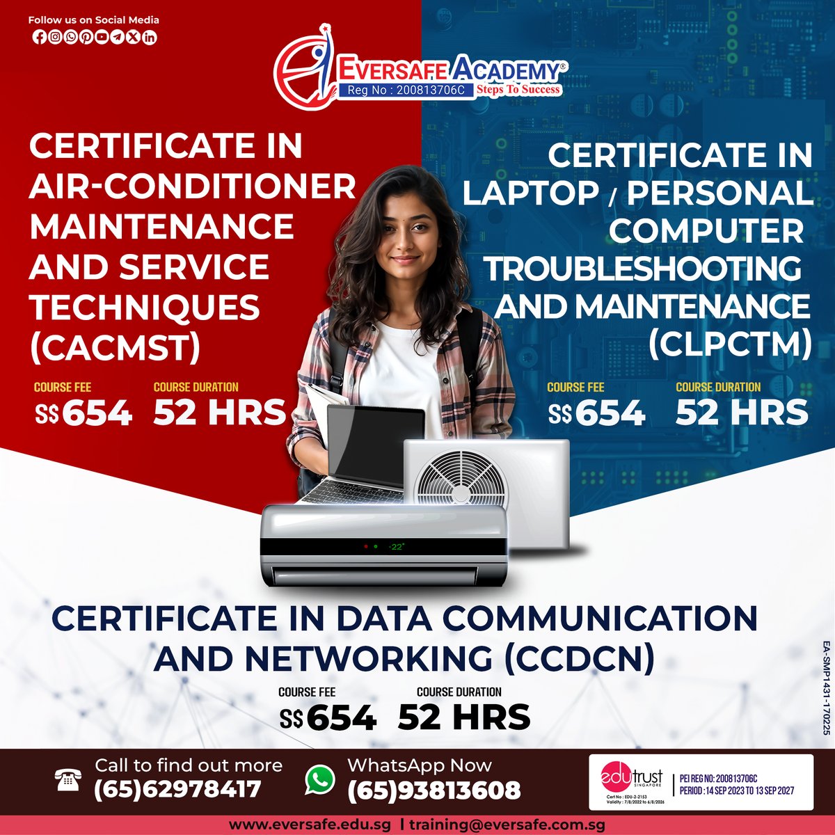 EversafeAcademy's tweet image. 𝐆𝐞𝐭 𝐂𝐞𝐫𝐭𝐢𝐟𝐢𝐞𝐝 𝐢𝐧 𝐓𝐞𝐜𝐡 |  𝐀𝐂, 𝐏𝐂, 𝐍𝐞𝐭𝐰𝐨𝐫𝐤𝐢𝐧𝐠
🌟 WhatsApp: 📱bit.ly/3JKmp0J
🌟 Call: 📞 +6562978417
🌟 Website: 🌐 eversafe.edu.sg/eversafe-acade…
#TechTraining #ITTraining #ComputerSkills #TechnicalSkills #Certification #CareerTraining