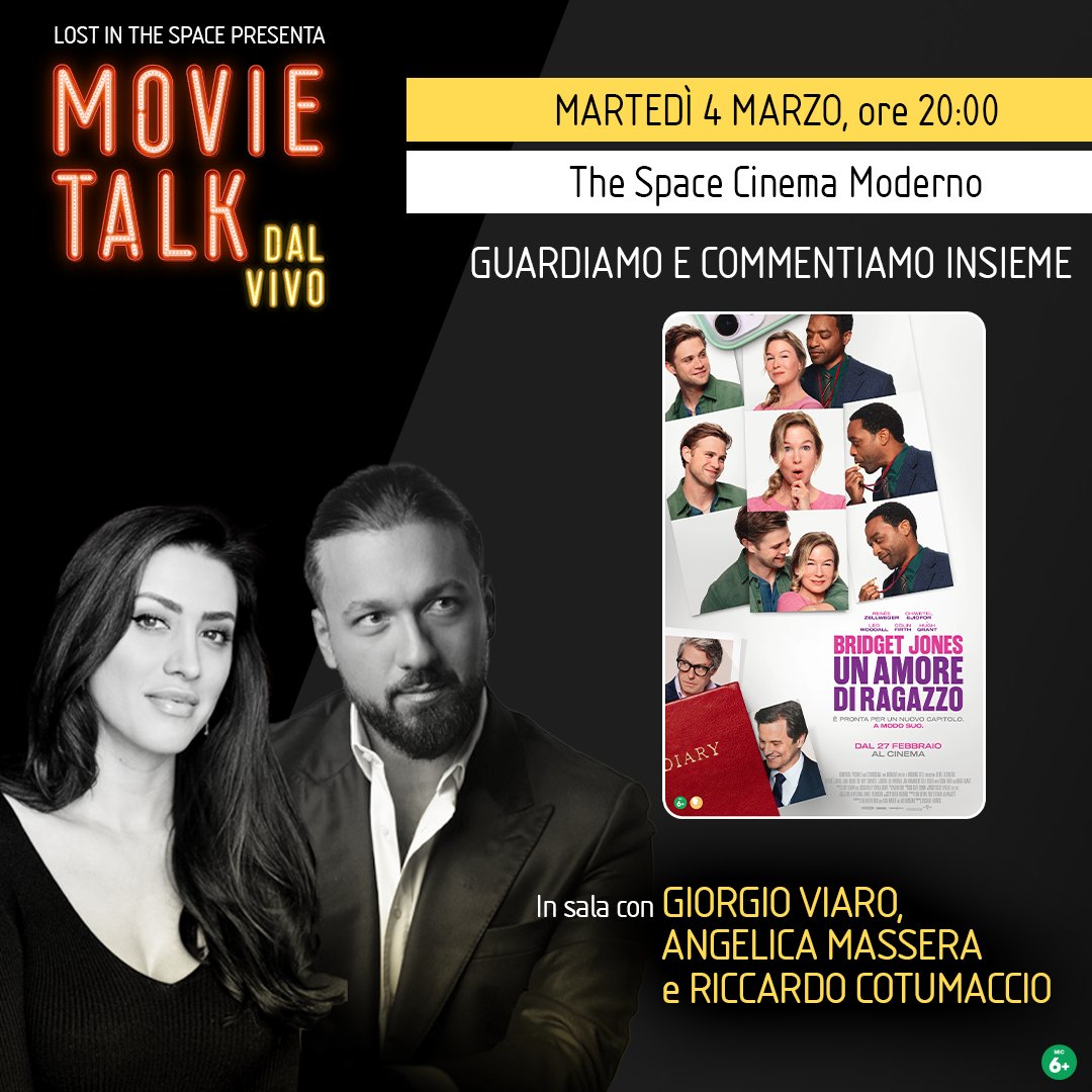 The Space Cinema (@thespacecinema) on Twitter photo Il prossimo Movie Talk sarà tutto da ridere!
Martedì 4 marzo ore 20 nel The Space Cinema Moderno, <a href="/Giorgio_Viaro/">Giorgio Viaro</a>, <a href="/angelicamassera/">Angelica Massera</a> e <a href="/_Cotu/">Riccardo Cotumaccio</a> guardano e commentano insieme al pubblico in sala Bridget Jones - Un amore di ragazzo👉🏼 bit.ly/3Qqp1E0 Il prossimo Movie Talk sarà tutto da ridere!
Martedì 4 marzo ore 20 nel The Space Cinema Moderno, <a href="/Giorgio_Viaro/">Giorgio Viaro</a>, <a href="/angelicamassera/">Angelica Massera</a> e <a href="/_Cotu/">Riccardo Cotumaccio</a> guardano e commentano insieme al pubblico in sala Bridget Jones - Un amore di ragazzo👉🏼 bit.ly/3Qqp1E0