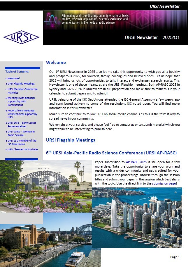 📢The 1th 2025 issue of the #URSI #Newsletter is now available on the URSI Website ! Download it here :ursi.org/Publications/N…