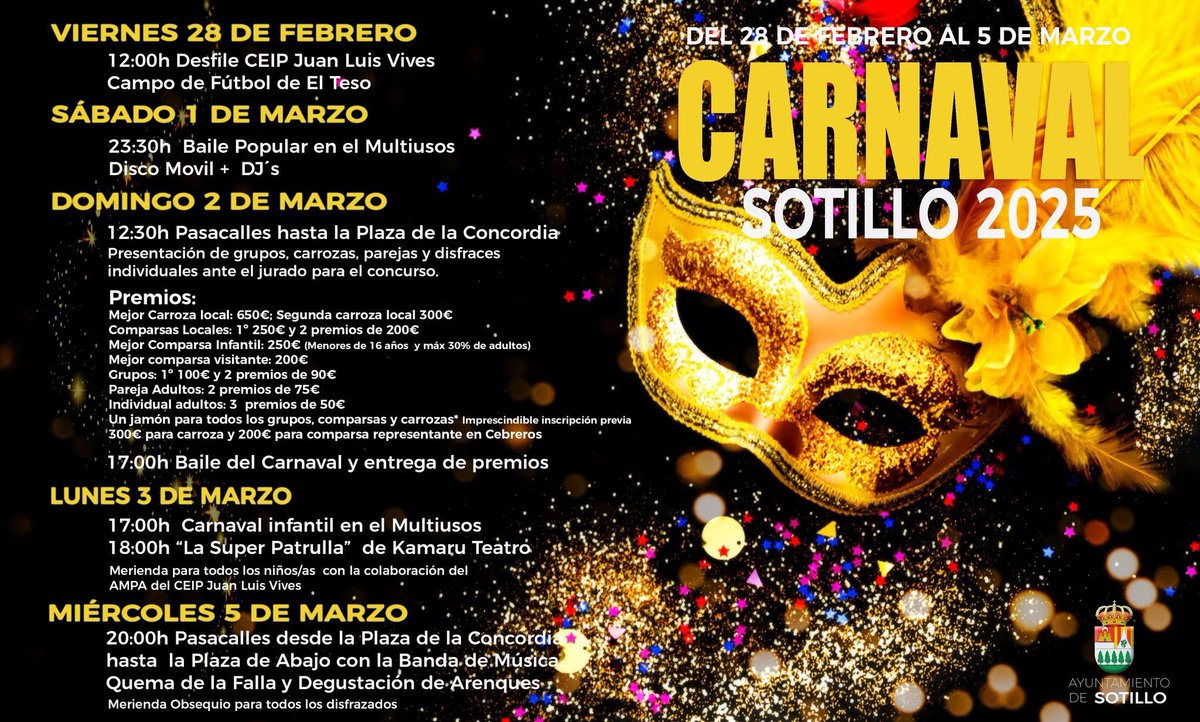 aytosotillo's tweet photo. 🎭Carnaval Sotillo 2025 https://t.co/vQuKDomhaE