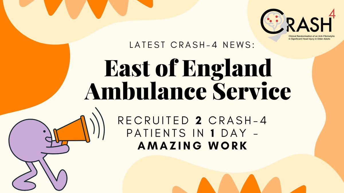 Clinical Trials Unit - Global Health Trials Group (@ctu_lshtm) on Twitter photo 🚑 Milestone Alert!
East of England Ambulance Service (<a href="/EEAST_Research/">EEAST_Research</a> <a href="/EastEnglandAmb/">EEAST Ambulance Service</a>) recruited 2 patients in a single day for the #CRASH4trial! 🎉
Fantastic work from the team—keep it up! 💪 #ClinicalTrials #TXA 🚑 Milestone Alert!
East of England Ambulance Service (<a href="/EEAST_Research/">EEAST_Research</a> <a href="/EastEnglandAmb/">EEAST Ambulance Service</a>) recruited 2 patients in a single day for the #CRASH4trial! 🎉
Fantastic work from the team—keep it up! 💪 #ClinicalTrials #TXA