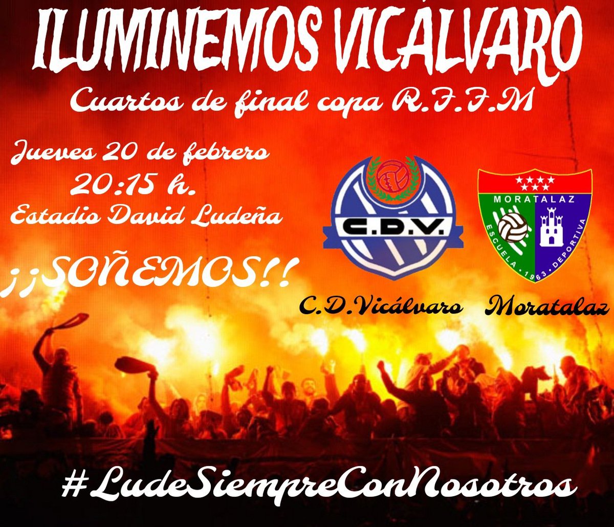 Este jueves no podemos fallar, todo el barrio tenemos que llenar el "David Ludeña" para intentar llegar a las semis de la copa, todos unidos lo conseguiremos.
#LaCopaMola
#EternoLude