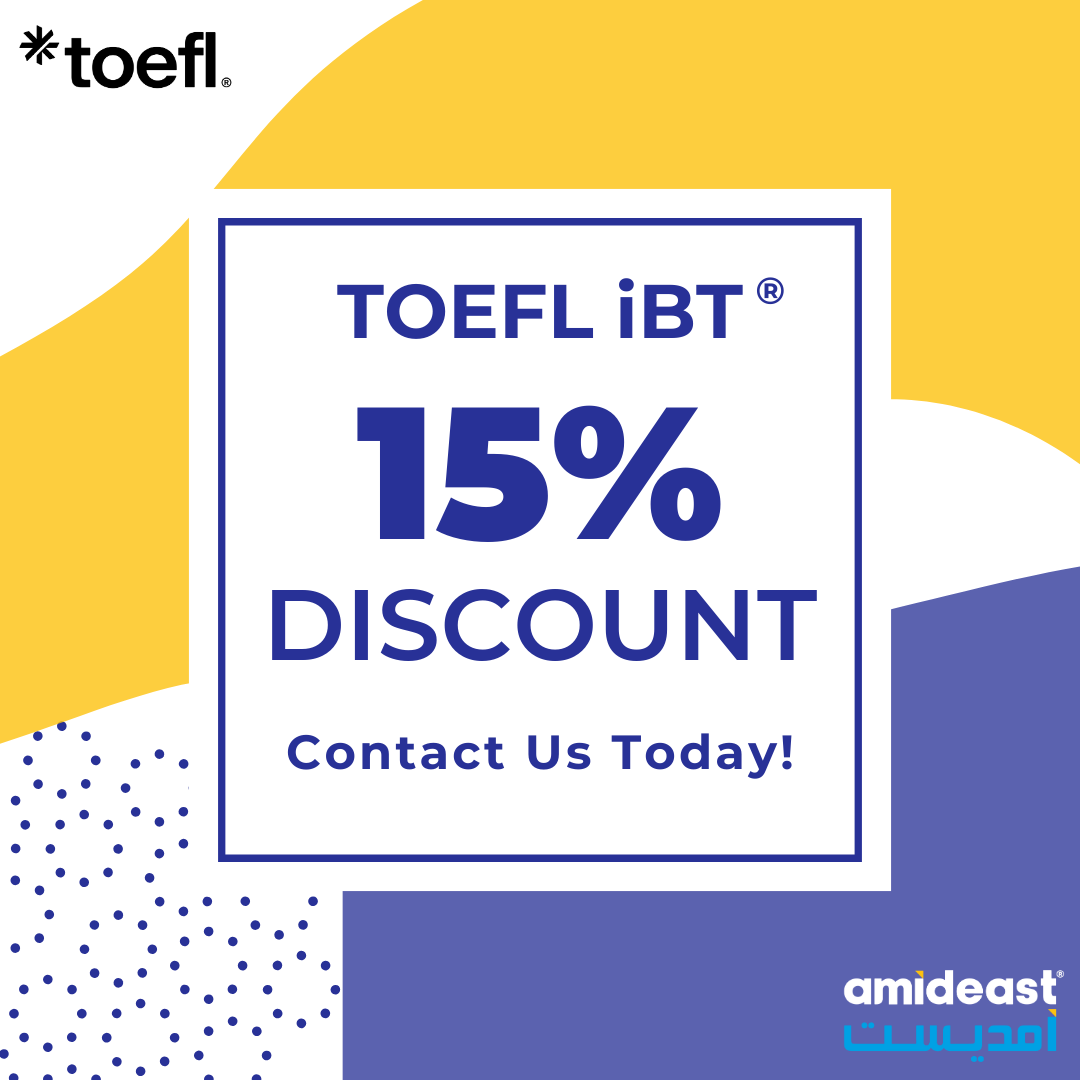 Take your future to the next level with 15% off the TOEFL iBT! 
⏳ This offer won’t last long! Contact us today to claim your discount and start your TOEFL journey!
#TOEFL #Amideast #EnglishProficiency