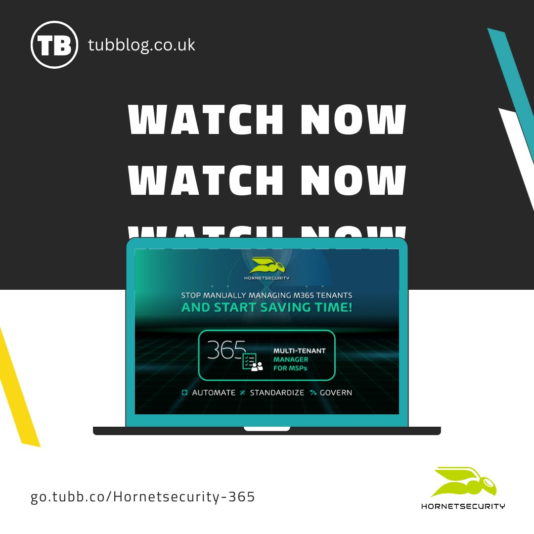 tubblog's tweet image. 📣 Say goodbye to the hassle of managing multiple M365 tenants with 365 Multi-Tenant Manager from @Hornetsecurity  .

Boost efficiency and returns with easy configuration, management, and monitoring. Learn more: go.tubb.co/365-multi-tena…

#MSPTools #M365Management