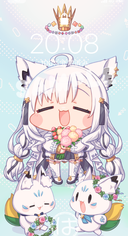 白上フブキ 「pixivFANBOX【限定公開】スマホ&amp;4KPC壁紙配布ーフブミオキン」|ぱんじゃむのなめ ＠ホロクル G-05のイラスト