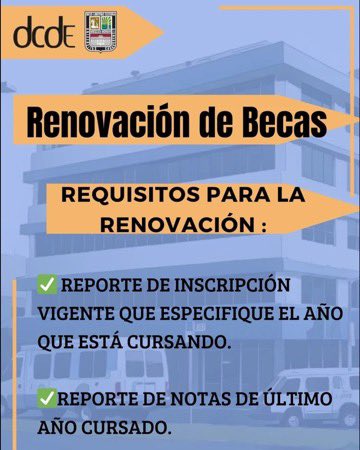 📣 ¡ATENCIÓN ESTUDIANTES! 

La <a href="/uc_dde/">DDE UC</a> informa, el lunes #17FEB y martes #18FEB continuarán con la jornada de renovación de becas para los estudiantes de las facultades de <a href="/FCJPDerechoUC/">Derecho UC</a> <a href="/facesuc1/">faces_uc</a> <a href="/FaCE_UC/">FaCE-UC</a> 

instagram.com/p/DGF4H8CO9lk/…