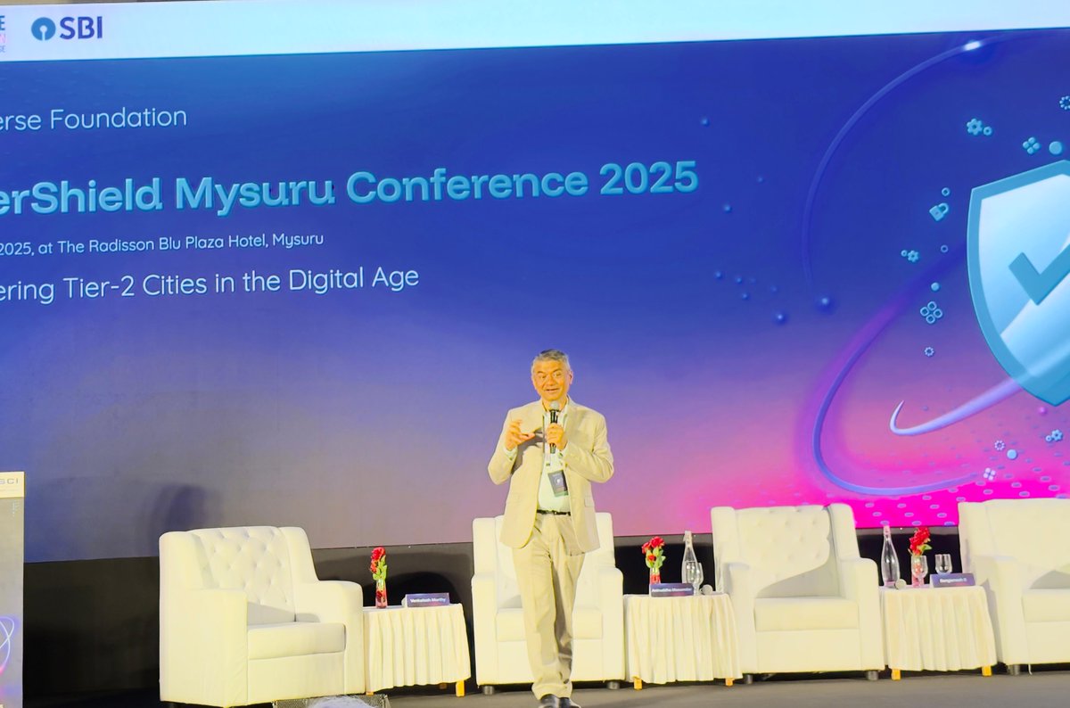 MCyberverse's tweet photo. In his closing remarks at CyberShield Mysuru 2025, Vinayak Godse (CEO, DSCI) emphasized Mysuru’s role in cybersecurity innovation, the sector’s 30% annual growth, and opportunities under Vikasit Bharat Mission. He urged participants to contribute to India’s digital security. https://t.co/TfPCG41zwl