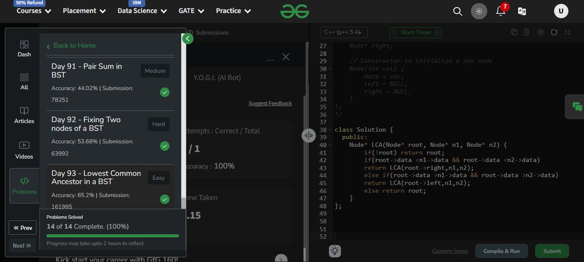UdayIge's tweet image. #GfG160: 160 days of problem-solving! 🚀

✅ Day 93: Lowest Common Ancestor in a BST done.

#geekstreakchallenge
#geekstreak2024 #gfg160

@geeksforgeeks