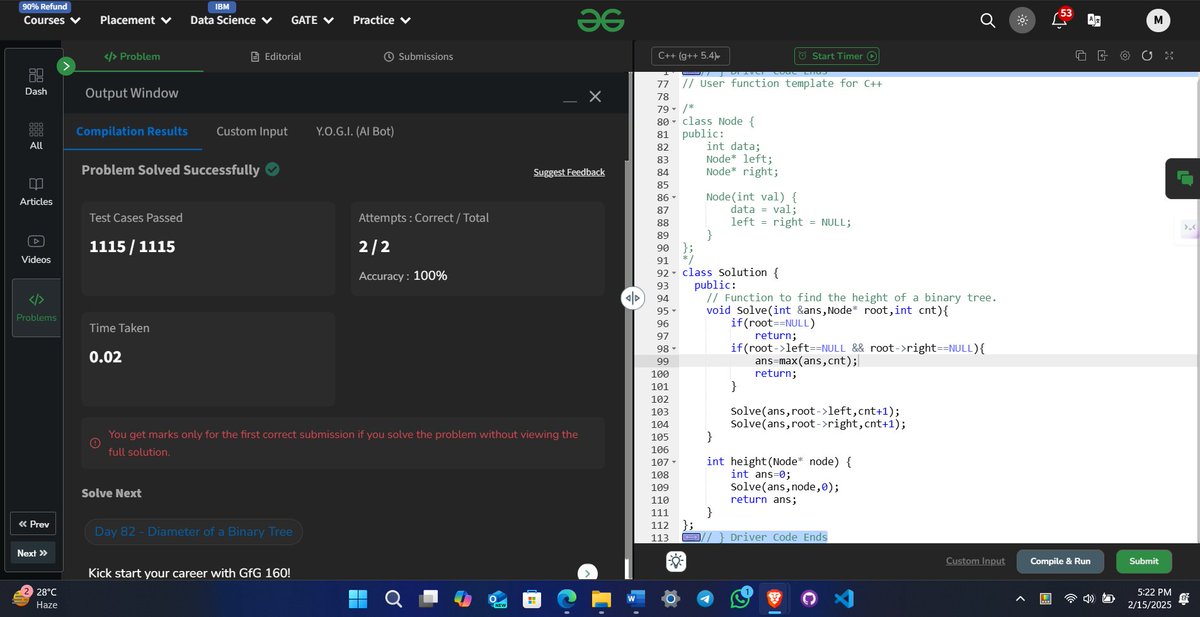 itz_manuv's tweet image. Day 81 of the #GFG160 Challenge is here! Continuing my exciting journey of 160 days dedicated to sharpening problem-solving skills and tackling challenges on GeeksforGeeks💻📷
@geeksforgeeks
gfgcdn.com/tu/TV3 #gfg160 #geekstreak2024 #codinglife