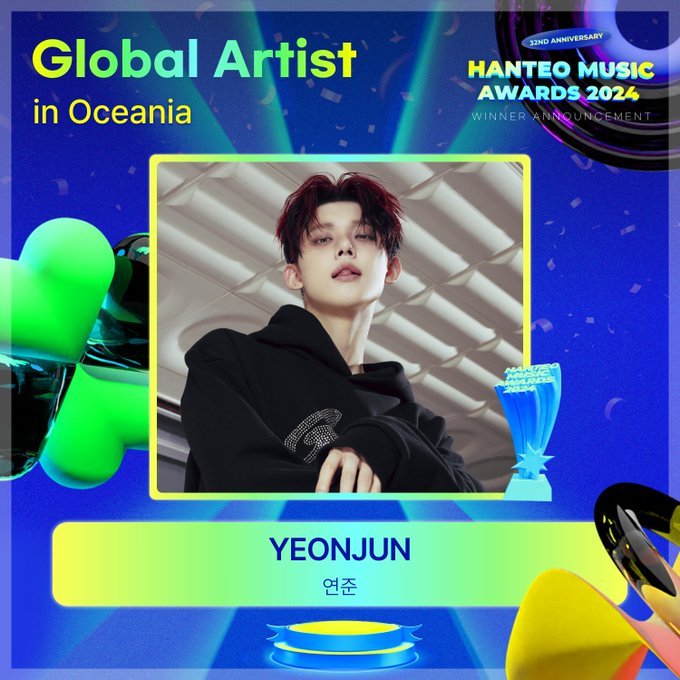 #32주년한터뮤직어워즈2024

🏆Global Artist in Oceania

#YEONJUN #연준
#TOMORROW_X_TOGETHER #투모로우바이투게더

¡Esperamos que este sea el primero de muchos otros premios en su carrera!

#한터뮤직어워즈
#HanteoMusicAwards
#HMA2024
<a href="/TXT_bighit/">TXT OFFICIAL</a>